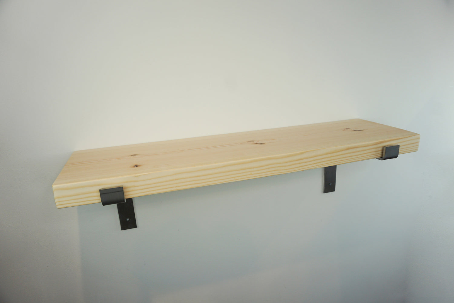 Solid Pine Wooden Shelf & Metal Brackets- Smooth Finish 22cm Deep x 4.5cm Thick