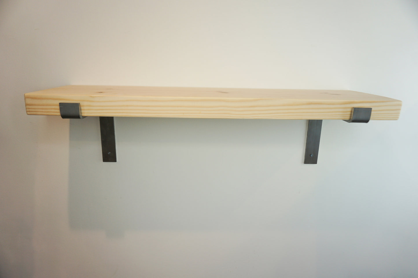 Solid Pine Wooden Shelf & Metal Brackets- Smooth Finish 22cm Deep x 4.5cm Thick