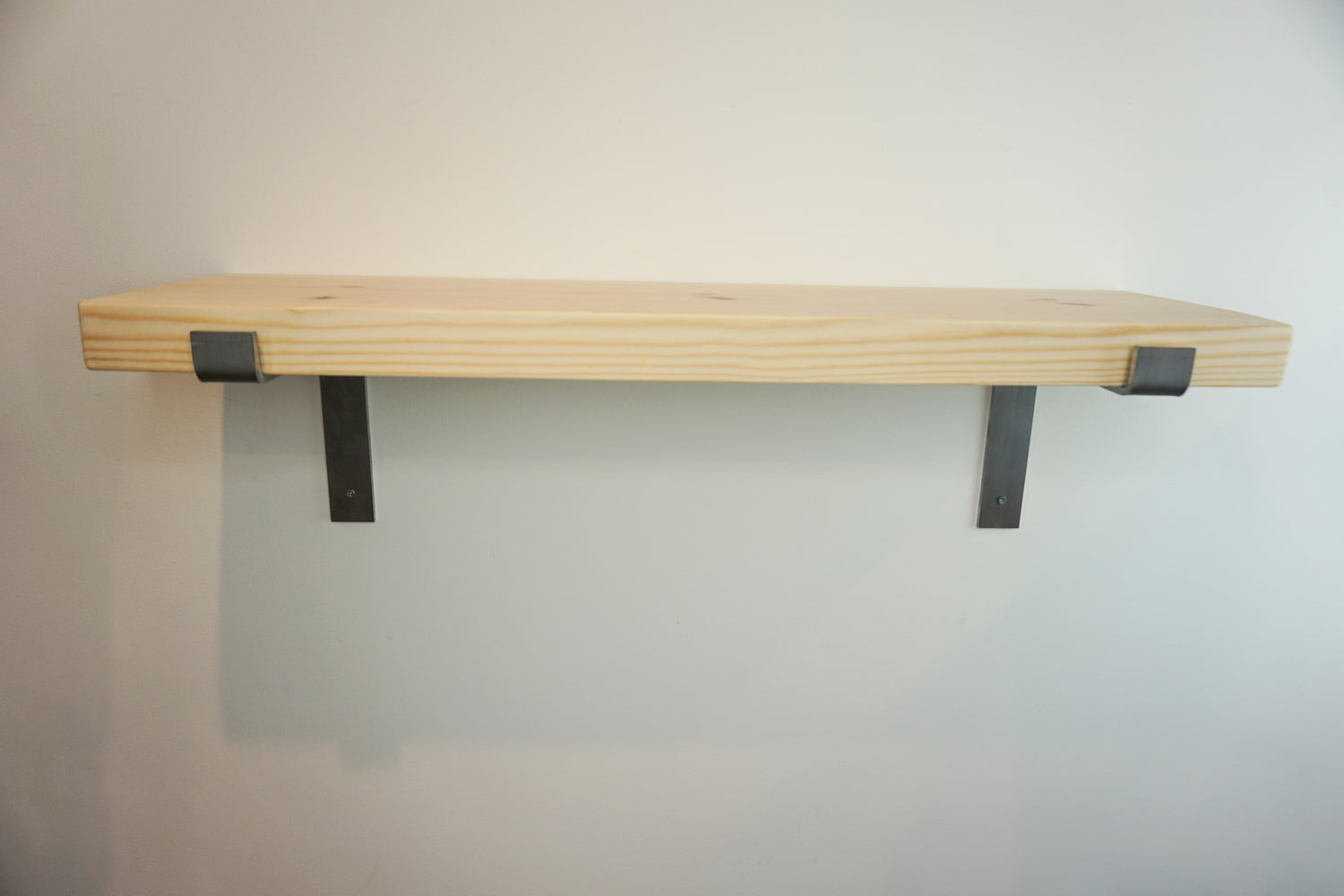 Solid Pine Wooden Shelf & Metal Brackets- Smooth Finish 22cm Deep x 4.5cm Thick