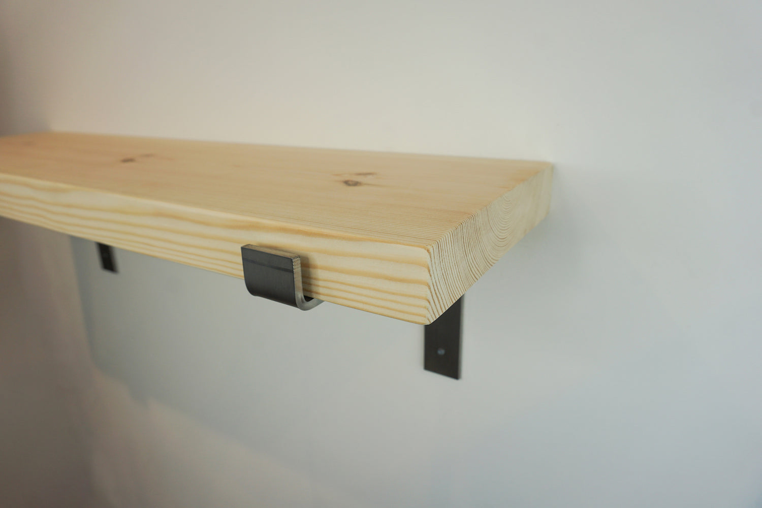 Solid Pine Wooden Shelf & Metal Brackets- Smooth Finish 22cm Deep x 4.5cm Thick