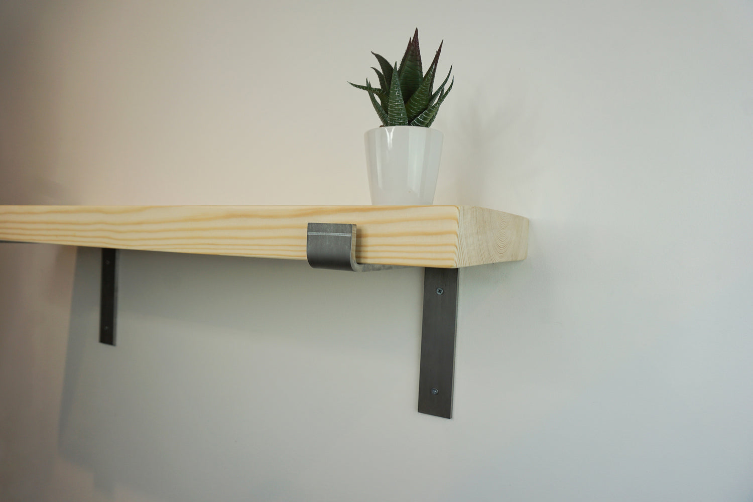 Solid Pine Wooden Shelf & Metal Brackets- Smooth Finish 22cm Deep x 4.5cm Thick