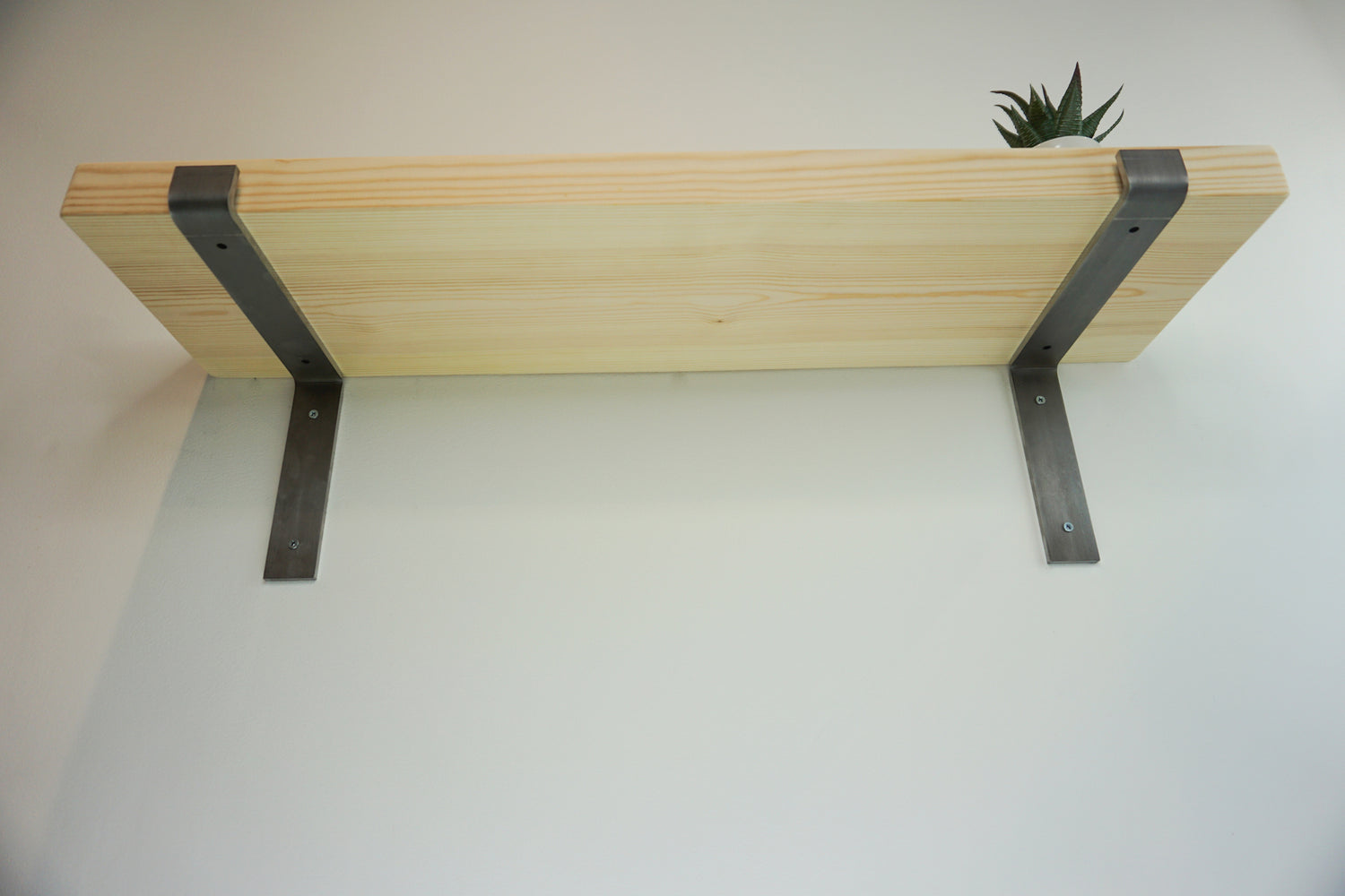 Solid Pine Wooden Shelf & Metal Brackets- Smooth Finish 22cm Deep x 4.5cm Thick