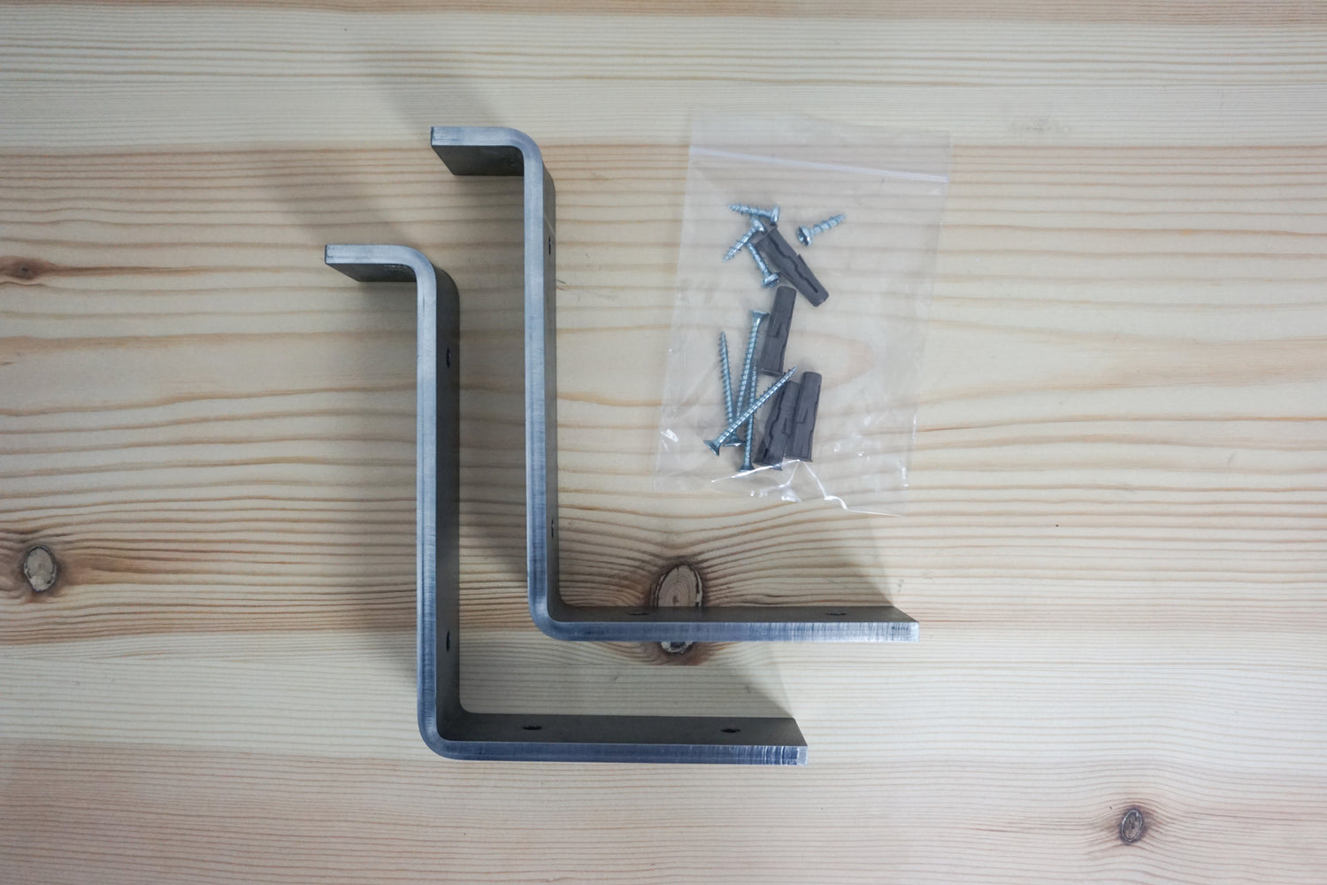 Folded Metal Shelf Brackets (Raw Steel- Pair) For 150mm (6") Deep Shelves | UK Manufactured | 6mm x 40mm Steel | Fixings Below