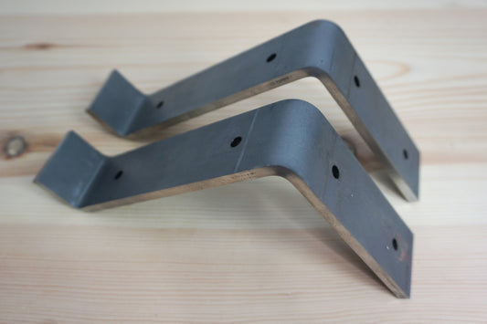 Folded Metal Shelf Brackets (Raw Steel- Pair) For 150mm (6") Deep Shelves | UK Manufactured | 6mm x 40mm Steel | Fixings Below