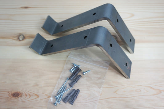 Folded Metal Shelf Brackets (Raw Steel- Pair) For 150mm (6") Deep Shelves | UK Manufactured | 6mm x 40mm Steel | Fixings Below