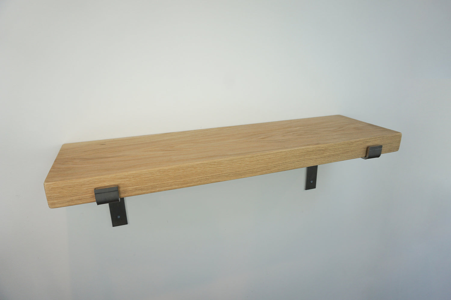 Chunky Solid Oak Wooden Shelf & Metal Brackets- Smooth Finish 24cm Deep x 5cm Thick