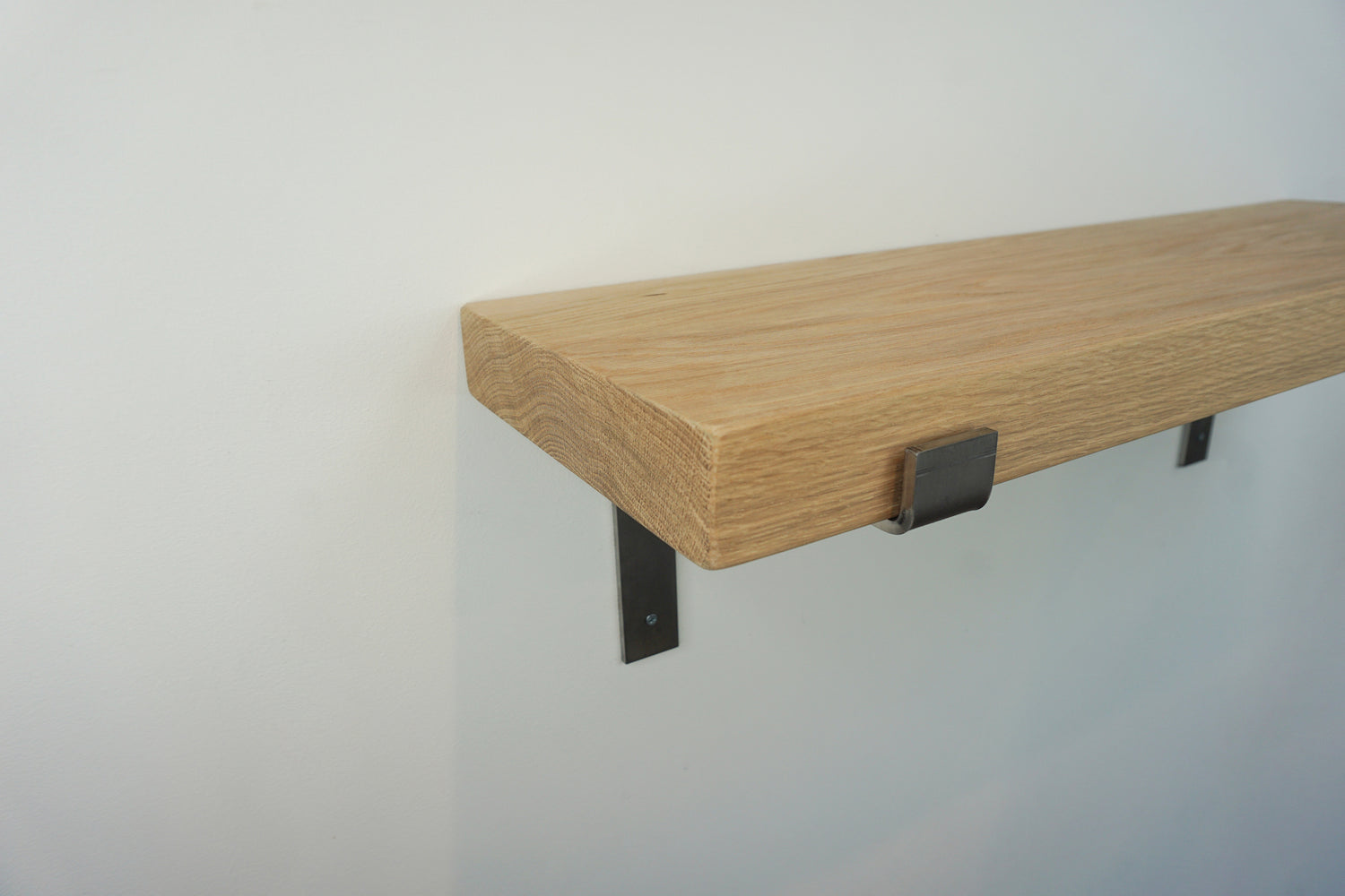 Chunky Solid Oak Wooden Shelf & Metal Brackets- Smooth Finish 24cm Deep x 5cm Thick