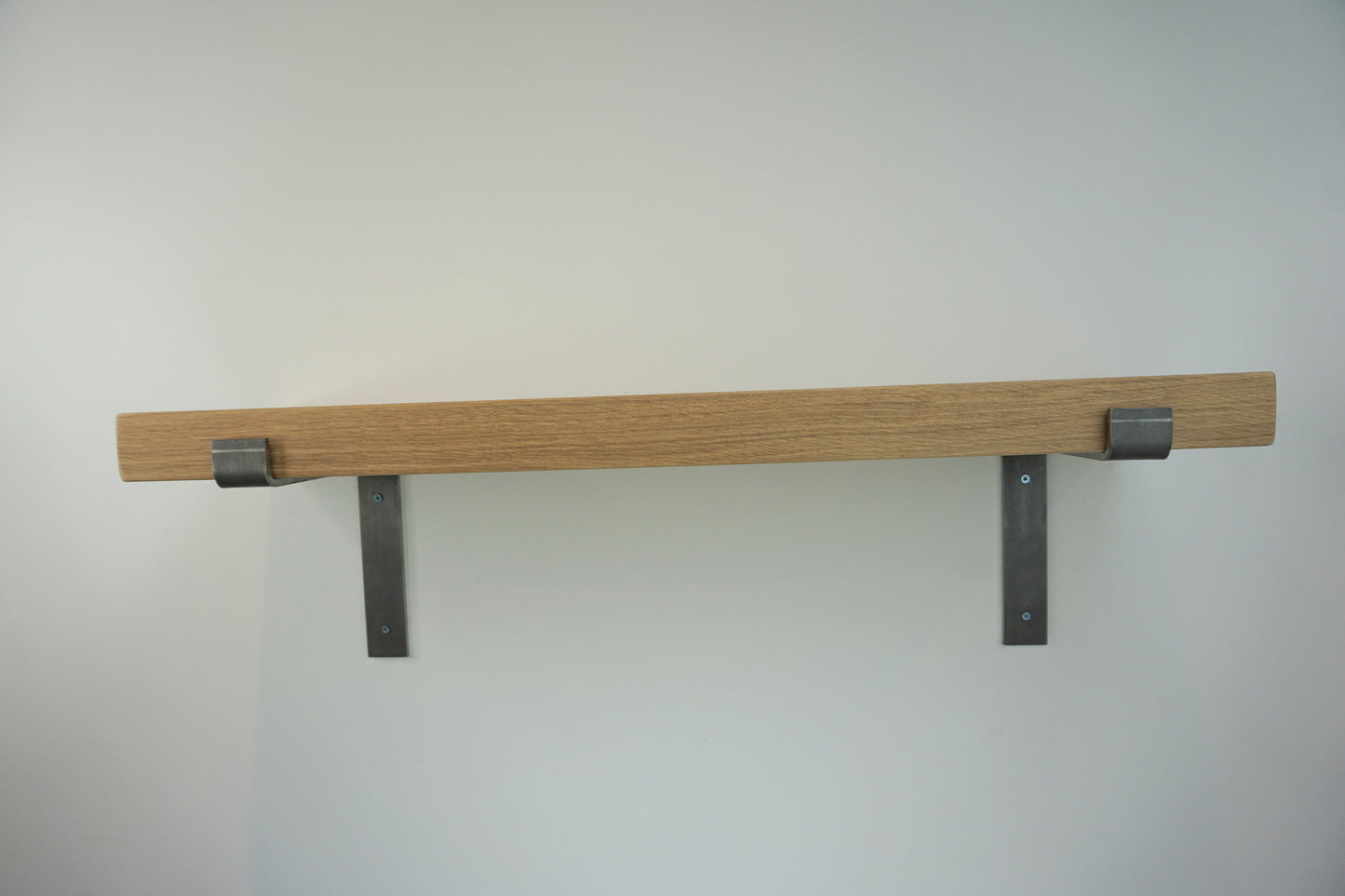 Chunky Solid Oak Wooden Shelf & Metal Brackets- Smooth Finish 24cm Deep x 5cm Thick