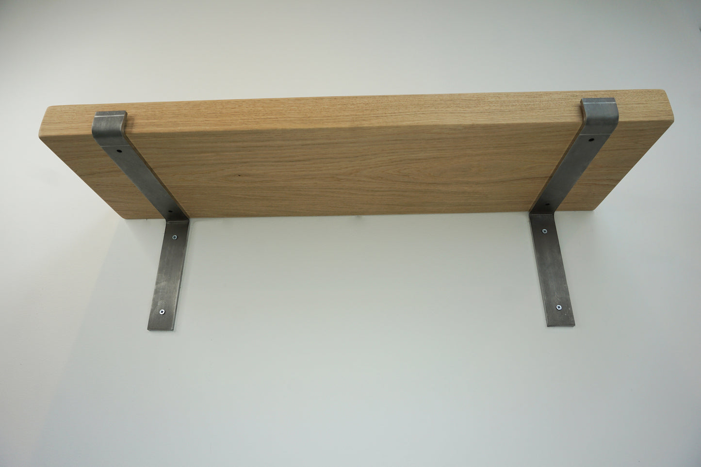 Chunky Solid Oak Wooden Shelf & Metal Brackets- Smooth Finish 24cm Deep x 5cm Thick