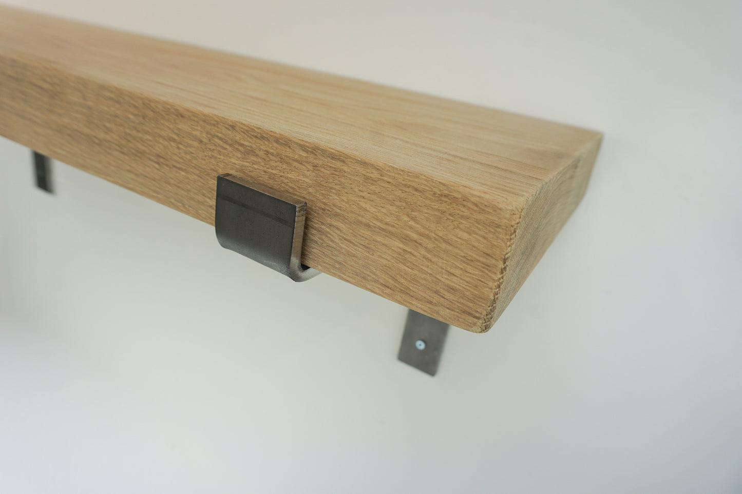 Chunky Solid Oak Wooden Shelf & Metal Brackets- Smooth Finish 24cm Deep x 5cm Thick