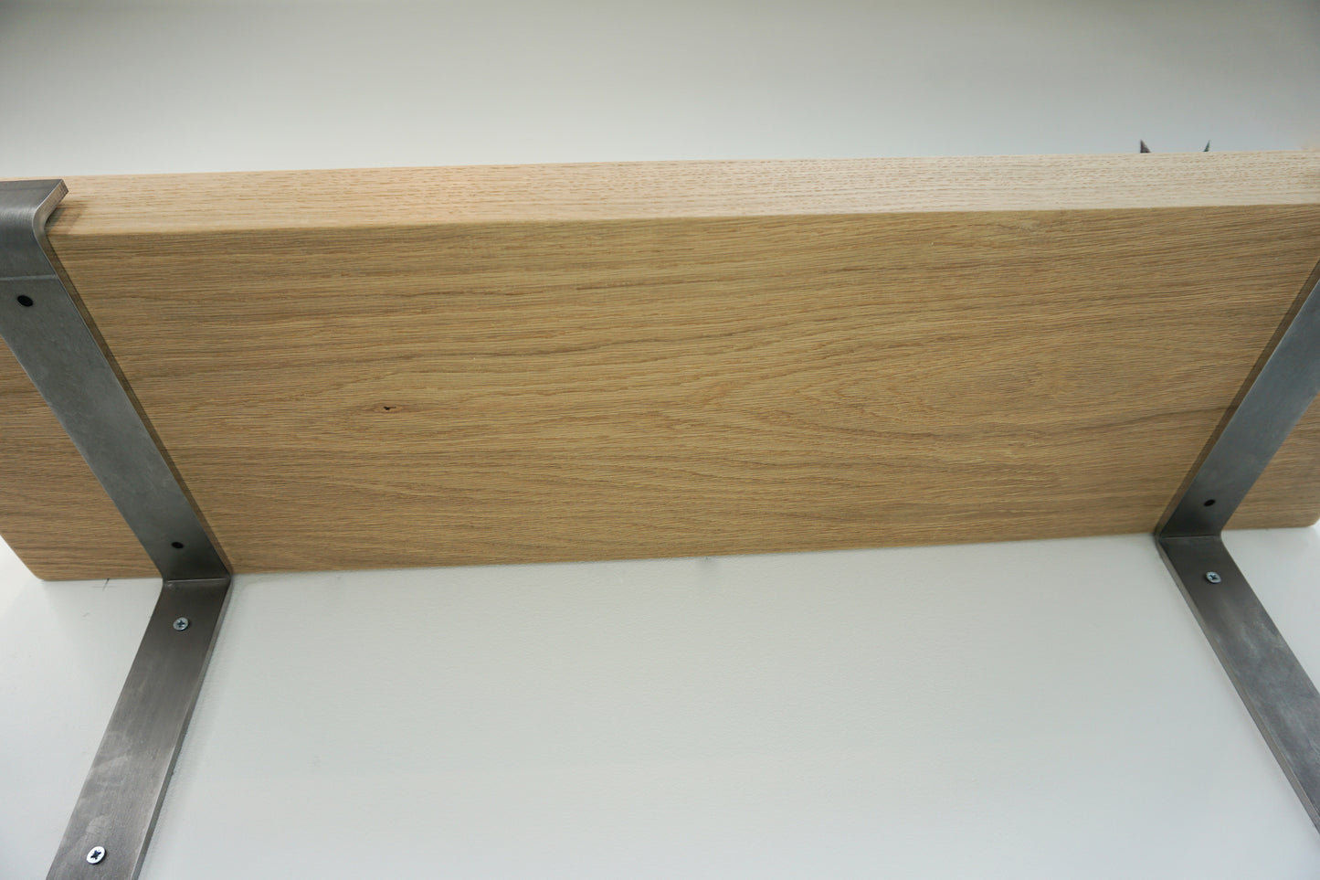 Chunky Solid Oak Wooden Shelf & Metal Brackets- Smooth Finish 24cm Deep x 5cm Thick