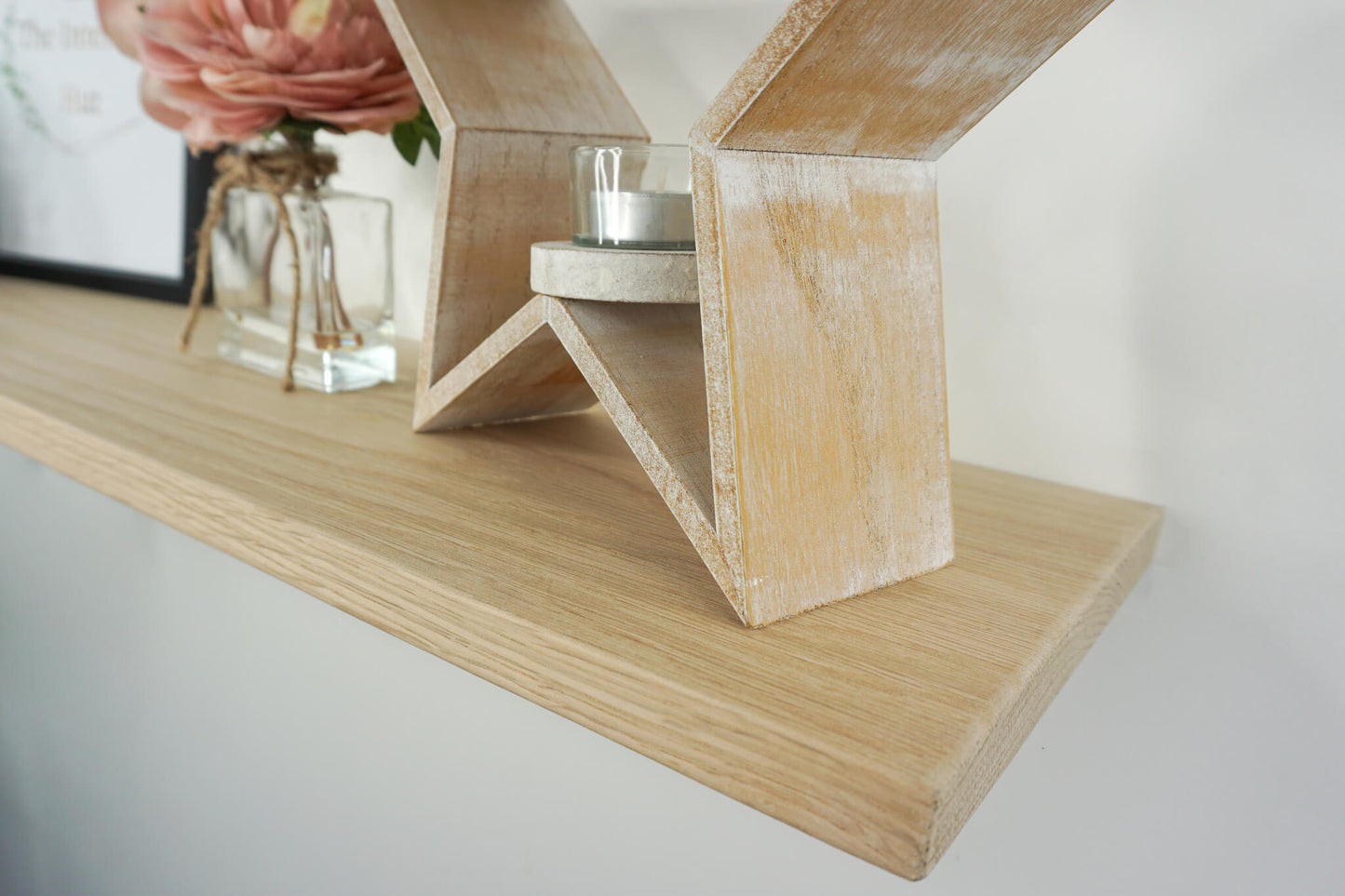 Oak Floating Shelf - 20cm Deep x 2cm Thick - For masonry walls - The Interior Hut