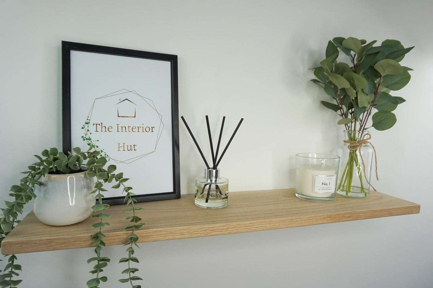 Oak Floating Shelf - 17.5cm Deep x slim 2cm Thick - For masonry walls - The Interior Hut