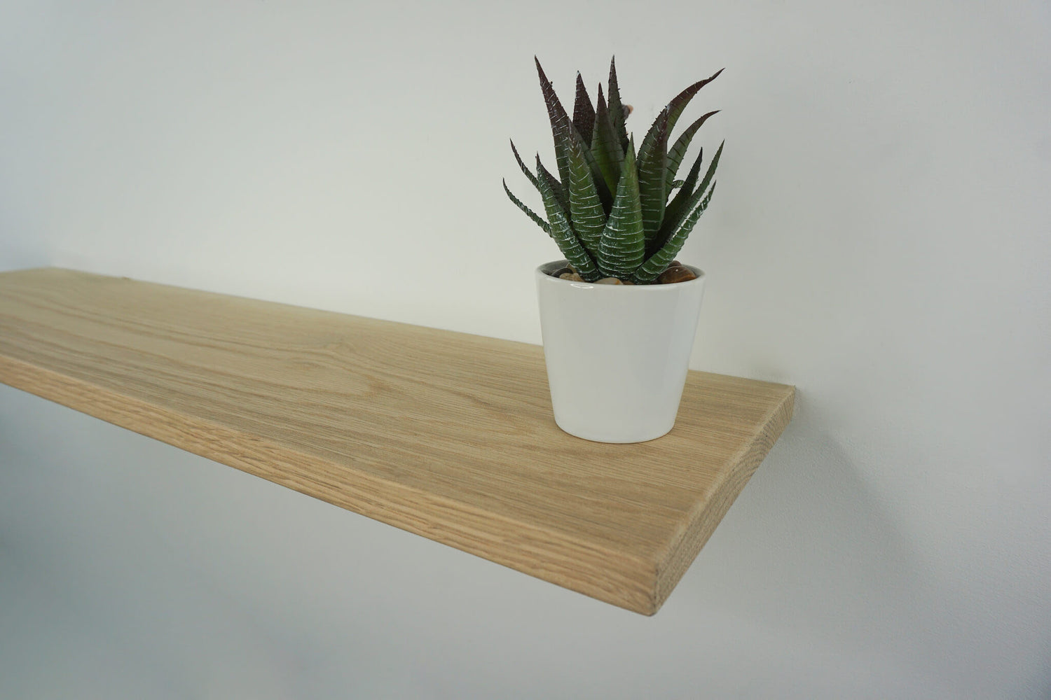 Oak Floating Shelf - 20cm Deep x 2cm Thick - For masonry walls - The Interior Hut