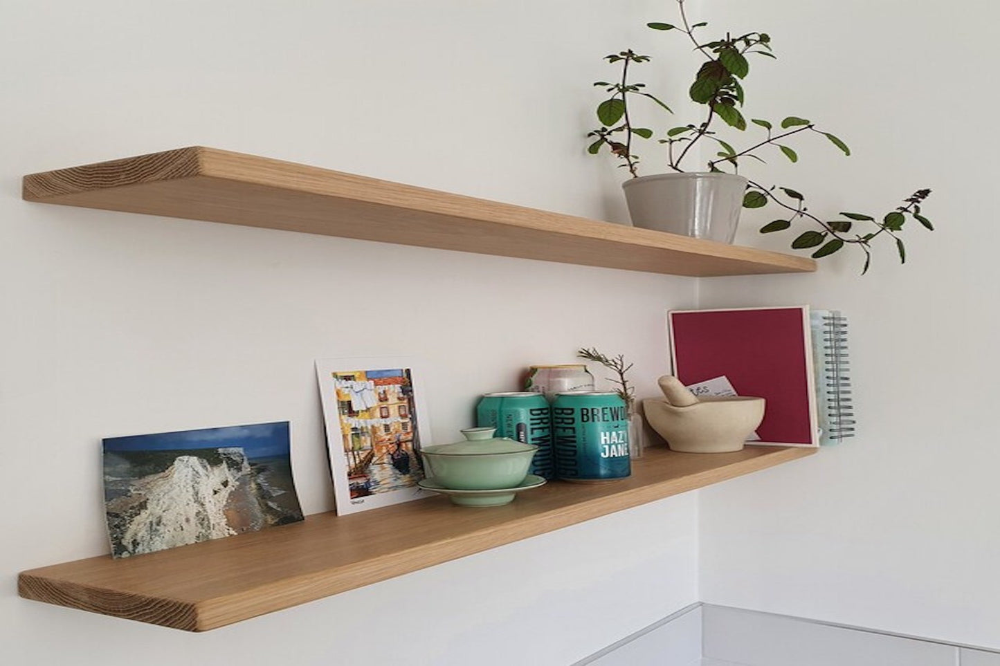 Oak Floating Shelf - 15cm Deep x Slim 2.2cm Thick - For masonry walls - The Interior Hut