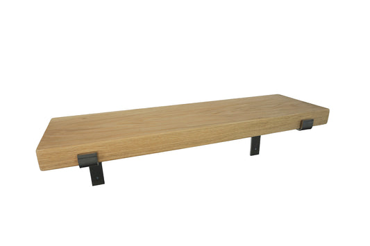 Chunky Solid Oak Wooden Shelf & Metal Brackets- Smooth Finish 24cm Deep x 5cm Thick