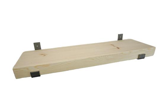 Solid Pine Wooden Shelf & Down Brackets- Smooth Finish 22cm Deep x 6cm Thick